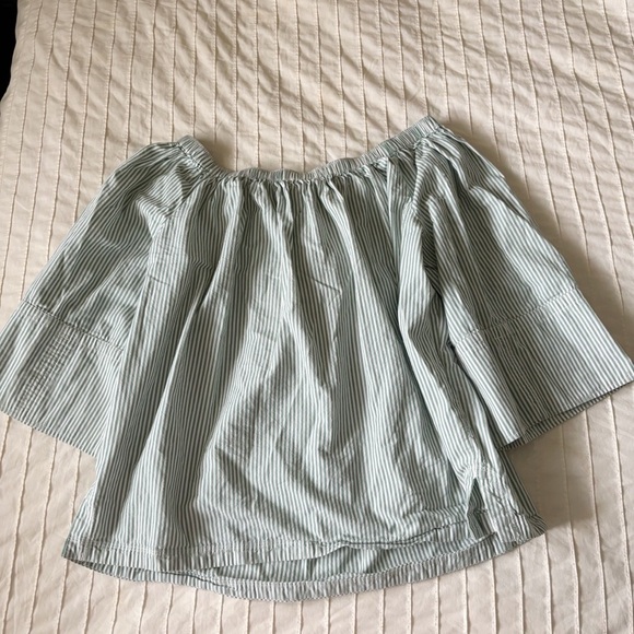 Free Assembly Top Cotton Green White Striped Off Shoulder Shirt Sz XXXL - Picture 6 of 7